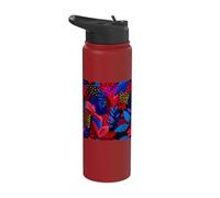 Tropical Jungle Leaves Leopard Print Botanical Pattern Stainless Steel Insulated Water Bottle