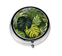 Tropical Jungle Leaves Small Pill Box 3 Compartment Portable Pill Box for Purse Pocket Palm Leaves Mini Medicine Organiser for Daily Vitamin Fish Oil Storage