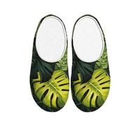 Tropical Jungle Leaves Women's Slippers Flannel House Slippers for Men Palm Leaves Non-Slip Warm Winter Shoes for Indoor Outdoor UK 9-10