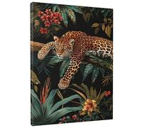 Tropical Jungle Leopard Canvas Wall Art, Green Brown Jungle Wildlife Poster Prints, Exotic Wall Art Home Decor For Living Room, Bedroom, Office, Dorm,Unframed 16x20 Inch