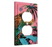 Tropical Jungle Leopard Light Switch Cover Plates/Outlet Covers, Vibrant Peach Safari Style for Wall Decor, Animal Theme, Thermoplastic Wall Plates, Standard Size Single Duplex Outlet
