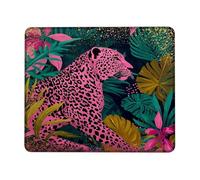 Tropical Jungle Leopard Mouse Pad, Peach Leopard with Green Leaves Stitched Edge Mousepad, Rubber Non-Slip Washable Gaming Mouse Pad for Home and Office Computer, Laptop Square 8x10 Inch