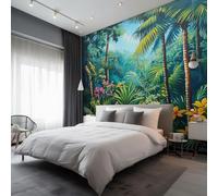 Tropical Jungle Mural Wallpaper, Palm Tree Wallpaper for Bedroom, Living Room, TV Backdrop, Office, Hotel Wall Background Decoration Non-Woven Wall Paper 300 x 210 cm (WxH) qxf69