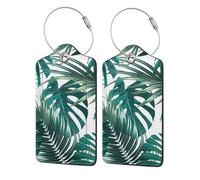 Tropical Jungle Palm Leaf,Luggage Tags Pu Leather Name Tag Travel Suitcase Identifier ID Tags Durable Luggage Label 2 pcs