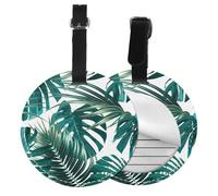 Tropical Jungle Palm Leaf,Luggage Tags Pu Leather Name Tag Travel Suitcase Identifier ID Tags Durable Baggage Label 2 pcs