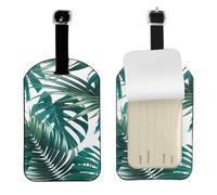 Tropical Jungle Palm Leaf,Luggage Tags Pu Leather Name Tag Travel Suitcase Identifier ID Tags Durable Baggage Label 2 pcs