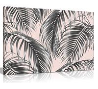 Tropical Jungle Palm Leaves On Pink Botanical Canvas Wall Art Picture Print (24x16)