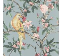 Tropical Jungle Parrot Wallpaper Rasch Paste The Wall Vinyl Teal Duck Egg Grey