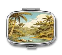 Tropical Jungle Pill Box 2-Compartment Portable Travel Square Pill Case Daily Pill Holder with Store Vitamins Pocket Medicine Organizer for Office Home Fish Oil