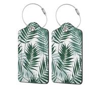 Tropical Jungle, Seamless Pattern with Palm Leaves,Luggage Tags Pu Leather Name Tag Travel Suitcase Identifier ID Tags Durable Luggage Label 2 pcs