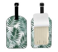 Tropical Jungle, Seamless Pattern with Palm Leaves,Luggage Tags Pu Leather Name Tag Travel Suitcase Identifier ID Tags Durable Baggage Label 2 pcs
