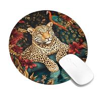 Tropical Jungle Square Desk Mouse Pad, Vibrant Gold Leopard and Peacock Floral Print Mousepad, Rubber Non-Slip Washable Gaming Mouse Pad for Home and Office Computer, Laptop Round 8x8 Inch