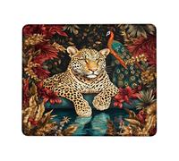Tropical Jungle Square Desk Mouse Pad, Vibrant Gold Leopard and Peacock Floral Print Mousepad, Rubber Non-Slip Washable Gaming Mouse Pad for Home and Office Computer, Laptop Square 8x10 Inch
