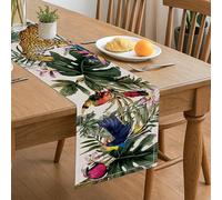 Tropical Jungle Table Runner, Exotic Floral Leaves Animal Print Dinner Decor for Home Family Gatherings Holiday Celebrations 13x72 Inch