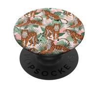 Tropical Jungle Tiger Exotic Palm Foliage Pattern PopSockets Adhesive PopGrip