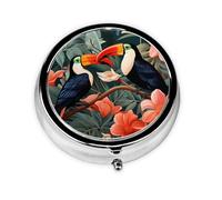 Tropical Jungle Toucan Small Pill Box 3 Compartment Portable Pill Box for Purse Pocket Parrot Mini Medicine Organiser for Daily Vitamin Fish Oil Storage