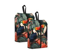 Tropical Jungle Toucan Travel Shoe Bag 2Pcs Parrot Water Resistant Shoe Organiser with Zipper Handle, Lightweight Pouch for Suitcase & Gym, Folds Flat for Packing