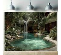 Tropical Jungle Waterfall Background Banner - vinyl, waterfall and green plants, party, photo pavilion decoration 440x300CM