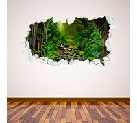 Tropical Jungle with Stream Broken Wall Sticker Mural Home Art Vinyl Decal (60cm Width x 30cm Height)