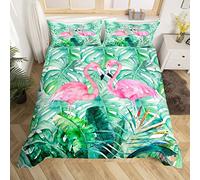 Tropical Kids Duvet Cover Set Super King Size, Pink Flamingo Bedding Set 3pcs for Boys Girls Teens Bedroom Decor, Green Palm Leaves Comforter Cover Soft Polyester Quilt Cover with 2 Pillowcases