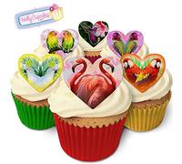 Tropical Kitsch Birds! 12 Edible Tropical Birds Heart Cake Decorations, Plus 12 Pretty Smaller Heart Toppers!