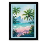 Tropical Lagoon at Dawn Coastal Framed Wall Art Print A3 (42×29.7cm) Black, Wall Decor for Living Room, Bedroom, Office & Home, Ready to Hang, Art Gift