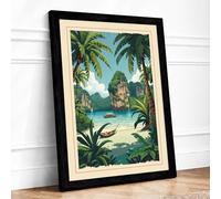 Tropical Lagoon Paradise Vintage Framed Wall Art Print A3 (42×29.7cm) Black, Wall Decor for Living Room, Bedroom, Office & Home, Ready to Hang, Art Gift