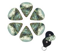 Tropical Landscape Guitar Picks 6 Pack, 0.96mm Thickness Celluloid Bass Pick with Leather Guitar Pick Holder Keychain Abstract Art Pics Plectrum for Acoustic Electric Guitar, Ukulele, Bass