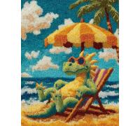 tropical landscape Latch Hook Rug Kits,Little dinosaur on the recliner,DIY Crochet Rug Making Kit for Adults Kids,3D Cross Stitch Carpet Embroidery Needlework Crocheting for Home Decor,60x90cm