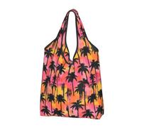 Tropical Landscape Silhouette Print Reusable Grocery Bags Shopping Bags - Foldable Grocery Bag Tote Bag with Handles, Black, 3 PCS