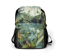 Tropical Landscape Sports Drawstring Backpack,Packsack with Shoe Compartment And Wet Proof Pocket for Youth