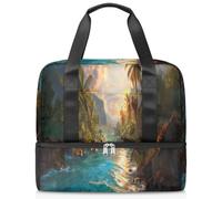 Tropical Landscape Sports Duffle Bag for Women Men Kirls Boys Girls 21 L Weekend Overnight Bags Wet Seperated Tote Bag for Travel Gym Yoga