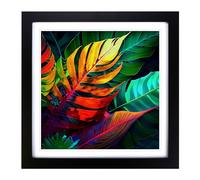 Tropical Leaf Abstract Expressionism No.1 Framed Print | 18x18 Inch Black Framed Wall Art | Ready to Hang | Eclectic Floral Picture | Living Room Bedroom Lounge Office