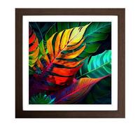 Tropical Leaf Abstract Expressionism No.1 Framed Print | 18x18 Inch Walnut Framed Wall Art | Ready to Hang | Eclectic Floral Picture | Living Room Bedroom Lounge Office