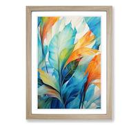 Tropical Leaf Abstract Framed Wall Art Print A2 Oak