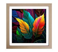 Tropical Leaf Color Field Painting No.1 Framed Print | 18x18 Inch Oak Framed Wall Art | Ready to Hang | Modern Floral Picture | Living Room Bedroom Lounge Office