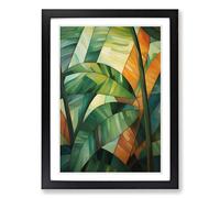 Tropical Leaf Cubism Framed Print | A2 Black Framed Wall Art | Ready to Hang | Cubist Floral Picture | Living Room Bedroom Lounge Office