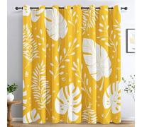 Tropical Leaf Curtains for Bedroom Living Room, Botanical Plant Leaves Blackout Curtains Eyelet 90 Drop 2 Panels, Patterned Window Drapes, Home Decor 90x90 Inch B-D78