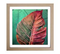 Tropical Leaf Digital Art No.1 Framed Print | 18x18 Inch Oak Framed Wall Art | Ready to Hang | Modern Floral Picture | Living Room Bedroom Lounge Office