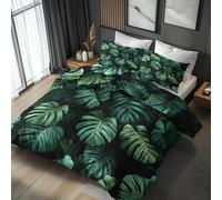 Tropical Leaf Duvet Cover Sets King Size Bedding 3 Piece, Monstera Modern Green Pattern Reversible Quilt Cover & 2 Pillowcases, Soft Microfiber, Zip, Bedroom Decor & Gifts(RU185)
