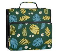 Tropical Leaf Flower Olive Green 1.5 Inch 3 Rings Office Binder Organizer with Shoulder Strap & Handle Waterproof School Supplies Organizer for School/Office Cartera portátil