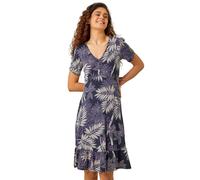 Roman Originals Swing Tea Dress Women UK Ladies Skater Midi A Line Fit & Flare Summer Casual Smart Spring Cocktail Party Going Out Work Cruise Button Through Long Pocket - Navy White - Size 18