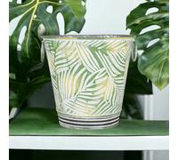 Tropical Leaf Garden Tin Pail Planter. H22 Cm