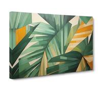 Tropical Leaf Geometric Canvas Print | Gallery Wrapped 30mm Frame Wall Art | 30x20 inches | Ready to Hang | Modern Floral Picture | Living Room Bedroom Lounge Office