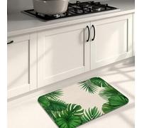 Tropical Leaf Kitchen Mats for Floor, Green Botanical Soft Mats, Summer Cushioned Comfort Washable Decor Rugs for Kitchen Sinks Laundryroom Bathroom 16x24 Inch