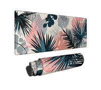 Tropical Leaf Large Gaming Mouse Pad, Soft Peach & Teal Palm Print Non-Slip Mousepad, Washable Gaming Pad for Home and Office Use, Ideal for Summer Décor 16x36 Inch