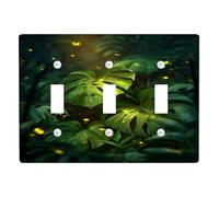 Tropical Leaf Light Switch Cover Plates/Outlet Covers, Lush Green Botanical Design for Home Decor, Thermoplastic Wall Plates, Standard Size Triple Toggle