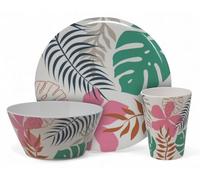 Tropical Leaf Melamine Outdoor Dining Picnic 12 Piece Set