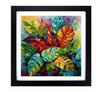 Tropical Leaf Palette Knife Framed Wall Art Print 18x18 Inch Black