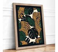 Tropical Leaf Pattern Botanical Framed Wall Art Print A2 (59.4×42cm) Oak, Wall Decor for Living Room, Bedroom, Office & Home, Ready to Hang, Art Gift